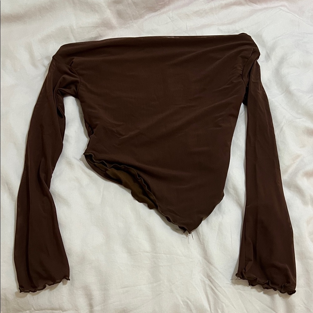 Elegant Brown Asymmetrical Women's Top